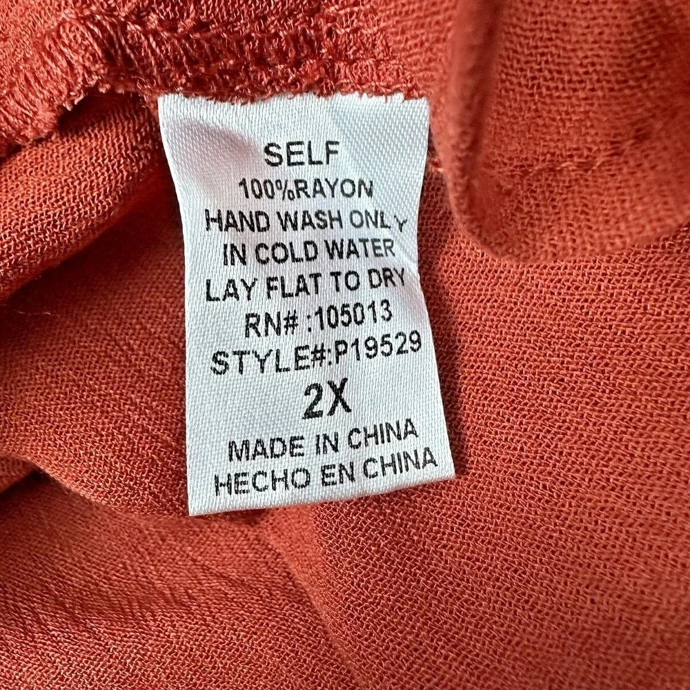 Savanna Jane 2X Embroidered Boho Romanticcore Festival Peplum Blouse Rust Red - Picture 10 of 14